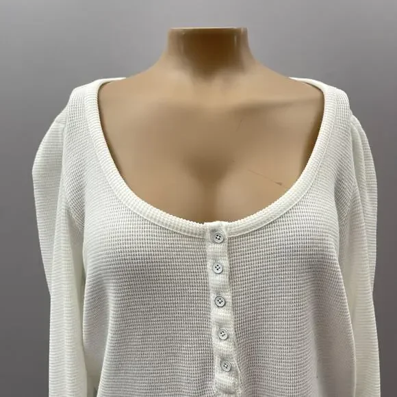Paige Daniella Long Puff Sleeve Henley Top Ivory White Women's Size Small - Picture 5 of 13